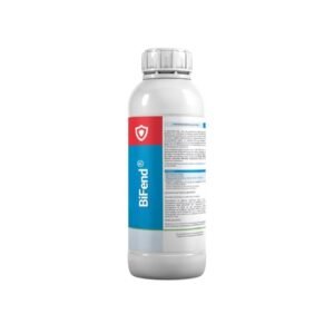 White plastic bottle with a red and blue label, the blue panel reads 'BiFend' and a white cap; product packaging image.
